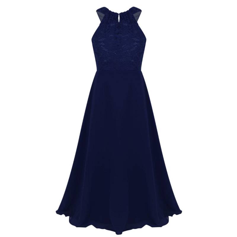 Kinder Mädchen Chiffon ärmelloses Blumenspitze Blumenmädchenkleid Prinzessin Festzug Hochzeit Brautjungfer Geburtstagsparty Kleid 8 Years navy blau von Joom DACH