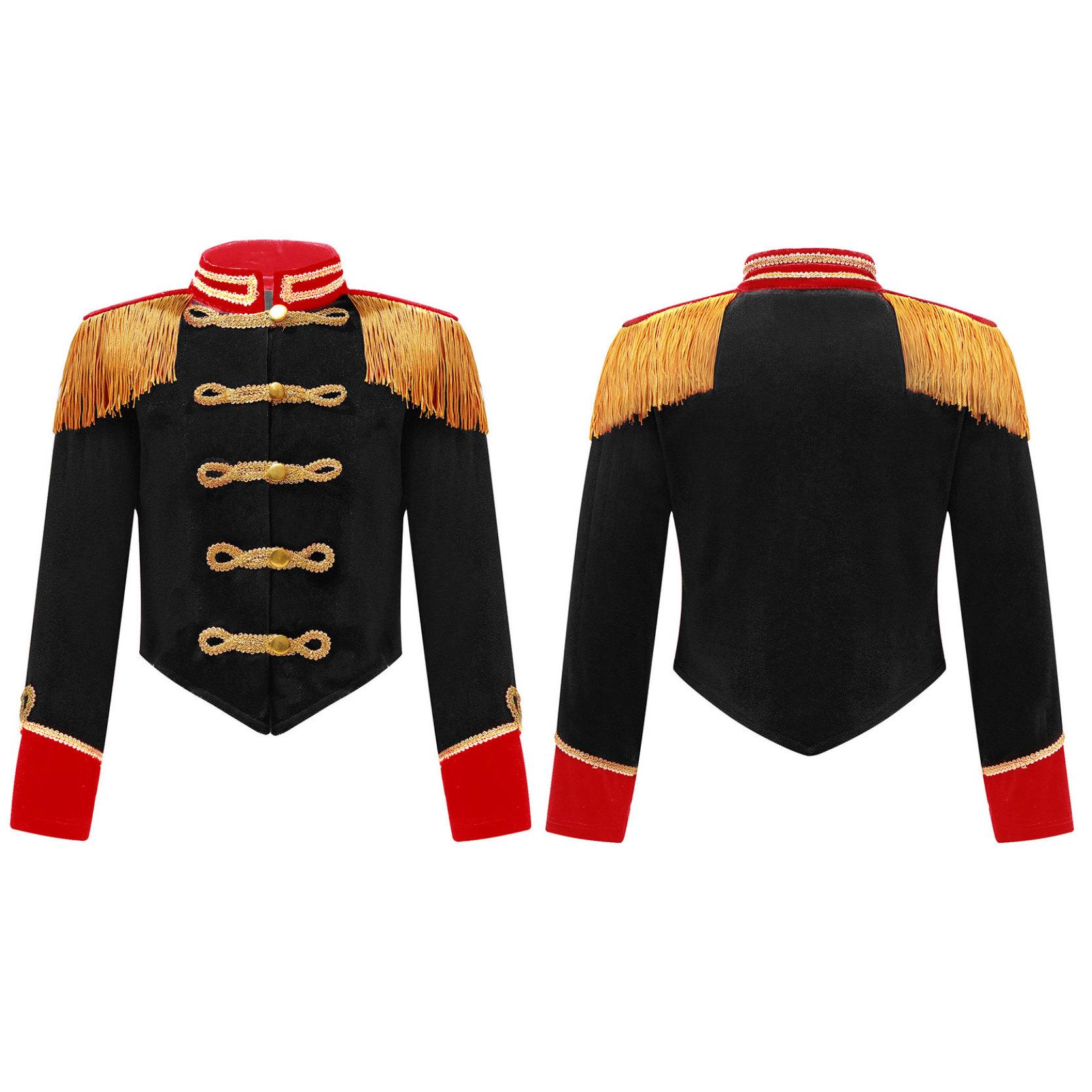 Kinder Mädchen Circus Ringmaster Cosplay Performance Kostüm Halloween Party Langarm Fransen Quaste Epaulet Samt Jacke Mäntel 15-16 Years schwarz von Joom DACH