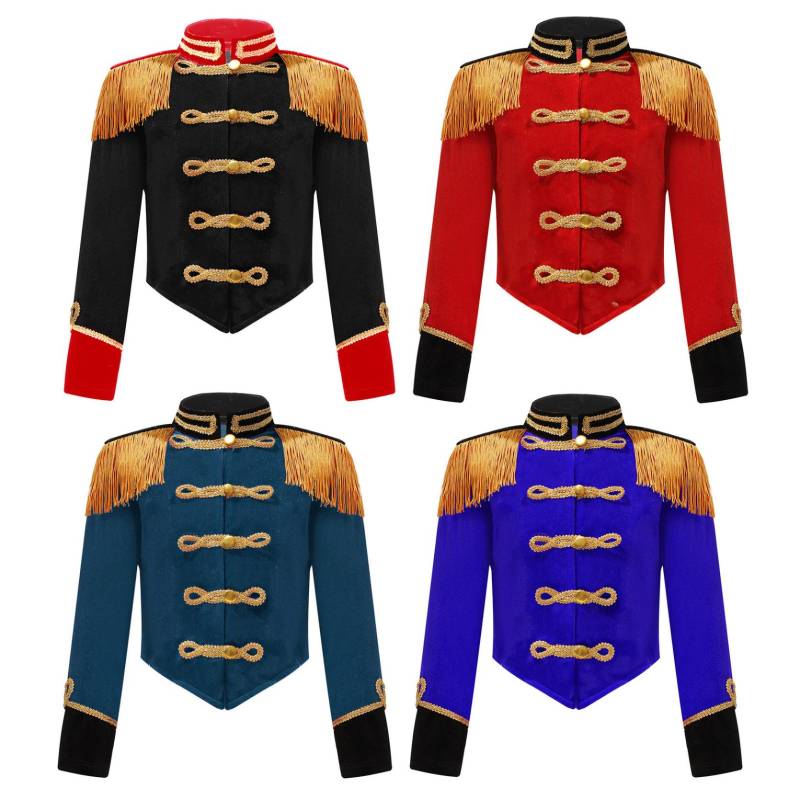 Kinder Mädchen Circus Ringmaster Cosplay Performance Kostüm Halloween Party Langarm Fransen Quaste Epaulet Samt Jacke Mäntel 3-4 Years schwarz von Joom DACH