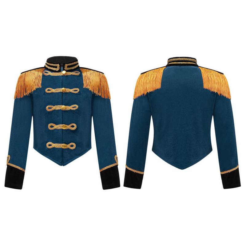 Kinder Mädchen Circus Ringmaster Stehkragen Langarm Quaste Outfit Jacke Cosplay Leistung Kostüm 11-12 Years pfau blau von Joom DACH