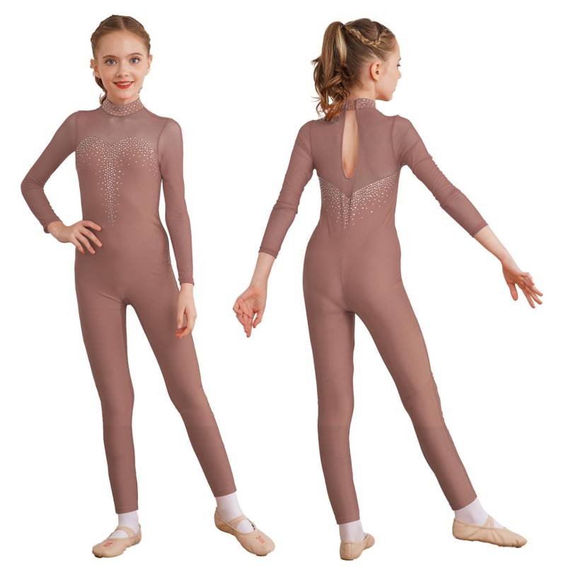 Kinder Mädchen Eiskunstlauf Ganzanzug Glänzender Strass Overall Langarm Body Gymnastik Tanz Performance Kostüm 9-10 Years rosa von Joom DACH