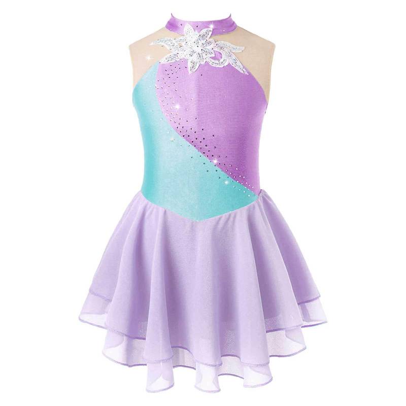 Kinder Mädchen Eiskunstlauf Kleid Strass Mesh Splice Ärmelloses Ballett Tanz Kleid Gymnastik Trikot Leistung Kostüme 11-12 Years von Joom DACH