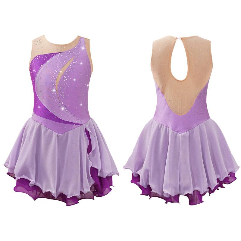 Kinder Mädchen Eiskunstlauf Kleid ärmellos Strass Wettbewerb Kostüme Ballett Tanz Tutu Rock 11-12 Years lavendel von Joom DACH
