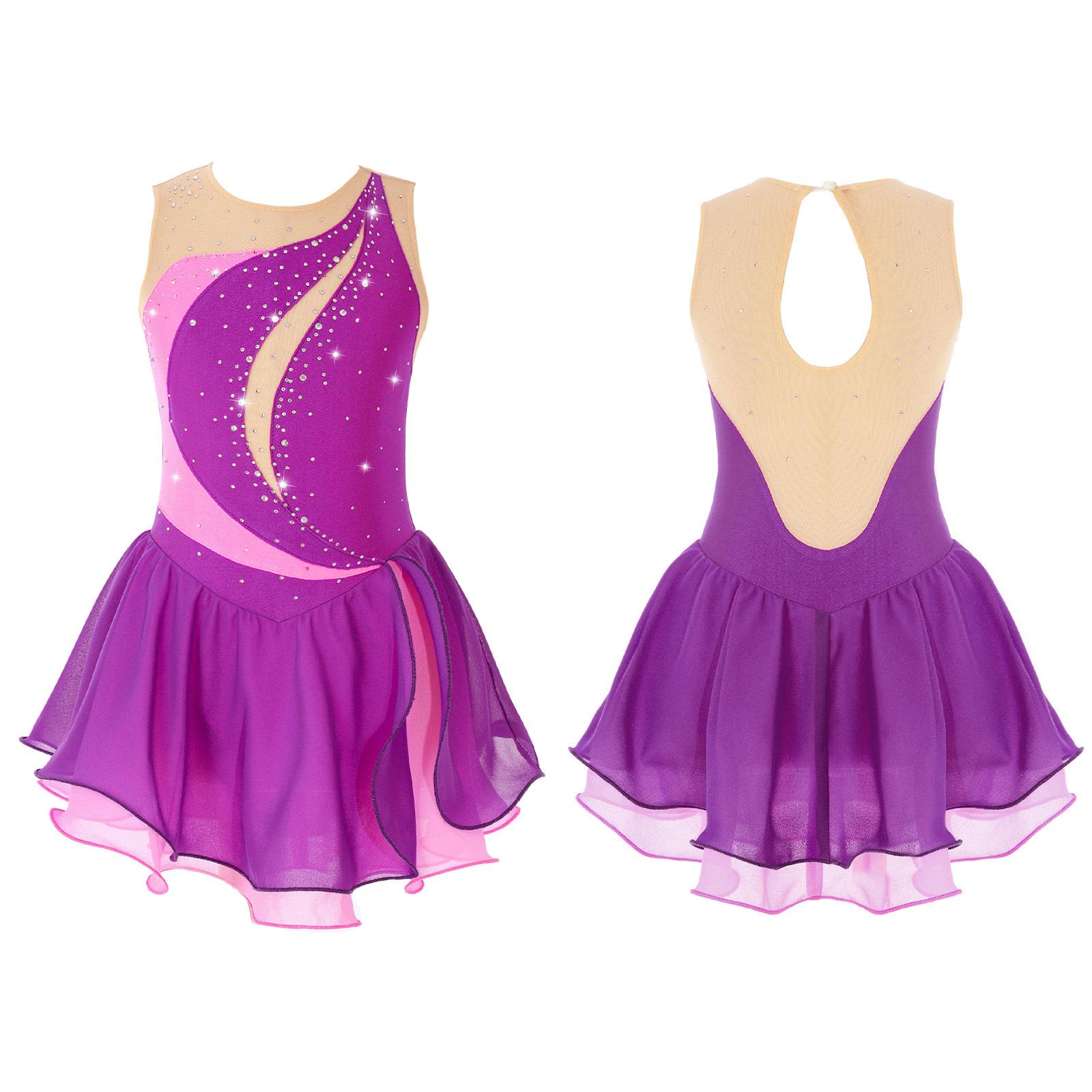 Kinder Mädchen Eiskunstlauf Kleid ärmellos Strass Wettbewerb Kostüme Ballett Tanz Tutu Rock 13-14 Years violett von Joom DACH