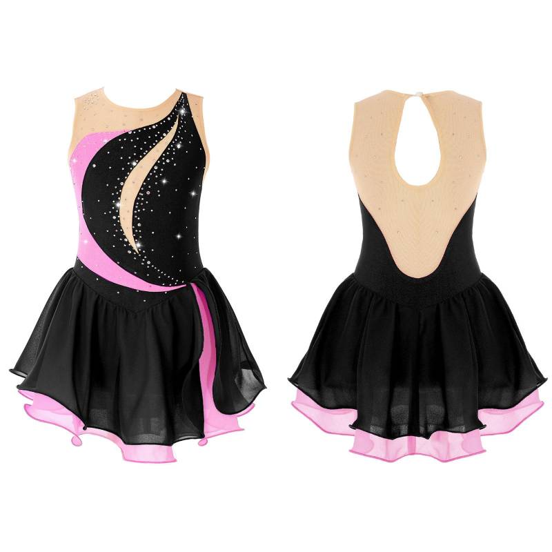 Kinder Mädchen Eiskunstlauf Kleid ärmellos Strass Wettbewerb Kostüme Ballett Tanz Tutu Rock 5-6 Years schwarz von Joom DACH