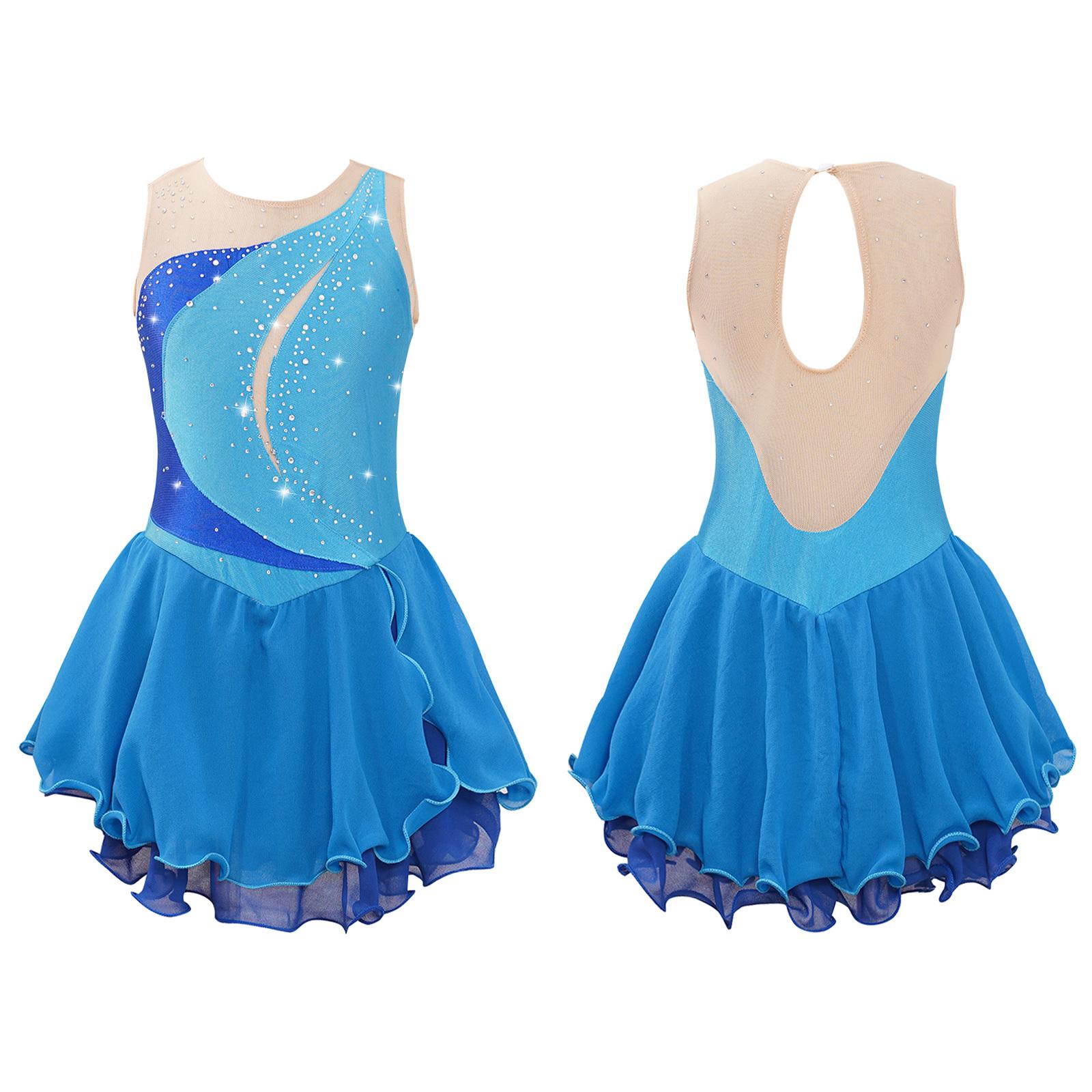 Kinder Mädchen Eiskunstlauf Kleid ärmellos Strass Wettbewerb Kostüme Ballett Tanz Tutu Rock 7-8 Years hellblaue von Joom DACH