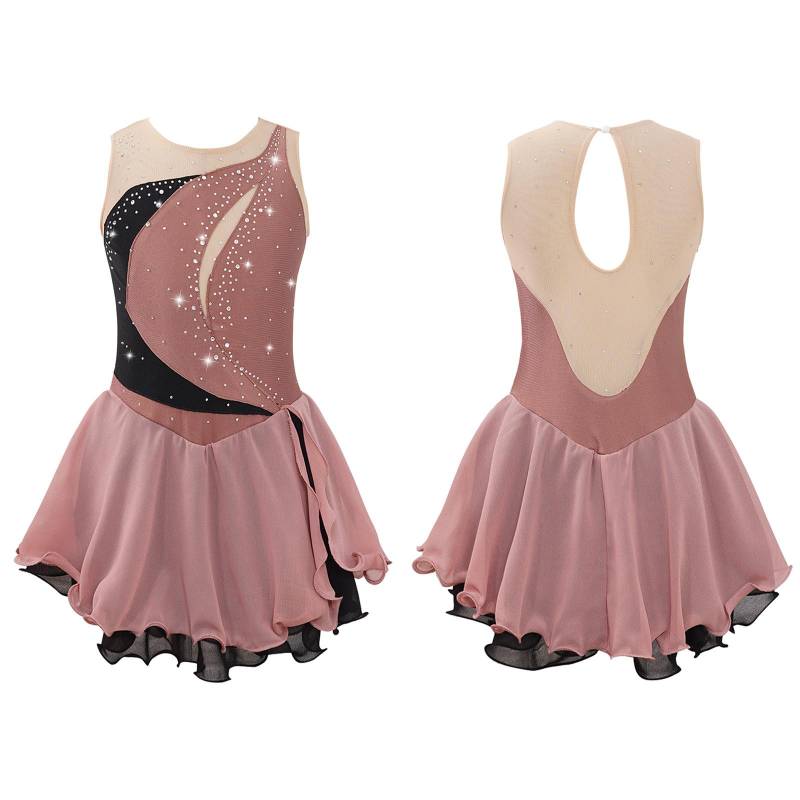 Kinder Mädchen Eiskunstlauf Kleid ärmellos Strass Wettbewerb Kostüme Ballett Tanz Tutu Rock 9-10 Years kaffeebraun von Joom DACH