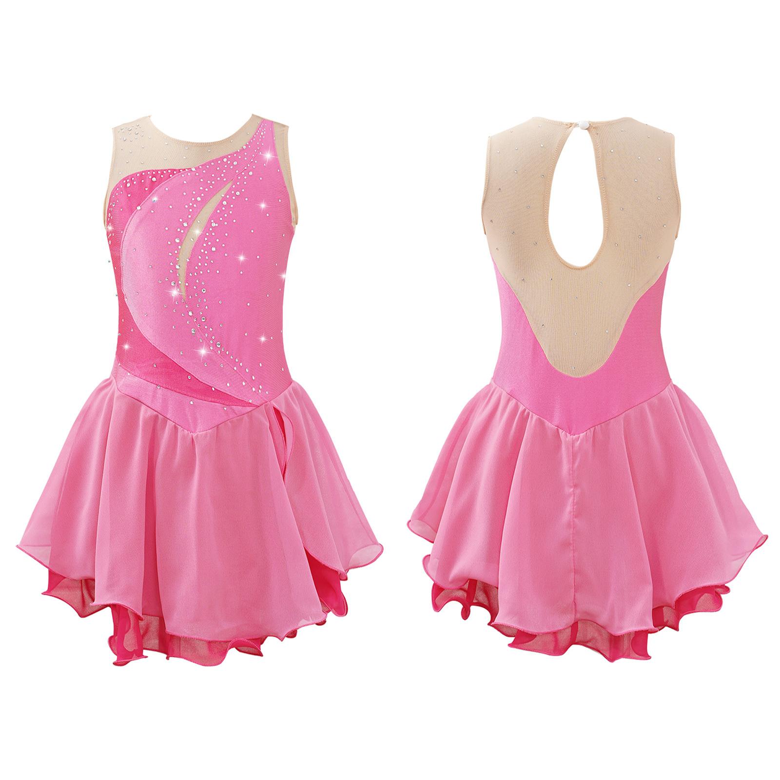 Kinder Mädchen Eiskunstlauf Kleid ärmellos Strass Wettbewerb Kostüme Ballett Tanz Tutu Rock 9-10 Years rosa von Joom DACH