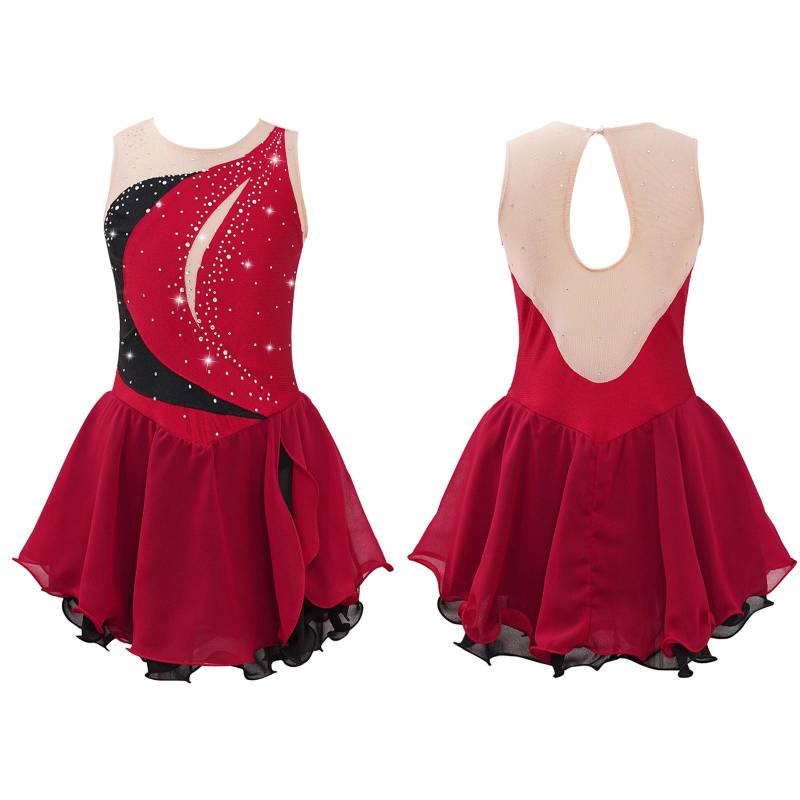 Kinder Mädchen Eiskunstlauf Kleid ärmellos Strass Wettbewerb Kostüme Ballett Tanz Tutu Rock 9-10 Years bordeaux von Joom DACH