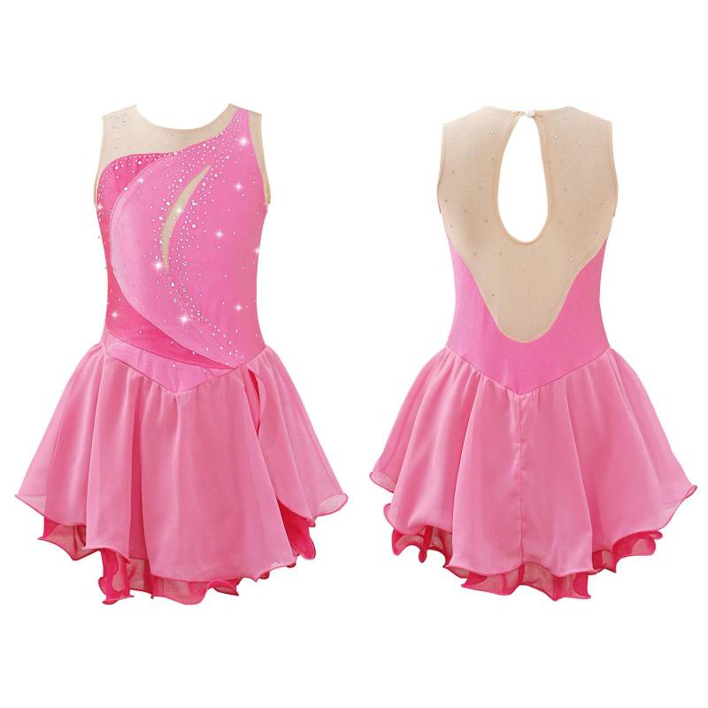 Kinder Mädchen Eiskunstlauf Kleid ärmellos Strass Wettbewerb Kostüme Ballett Tanz Tutu Rock 9-10 Years rosa von Joom DACH