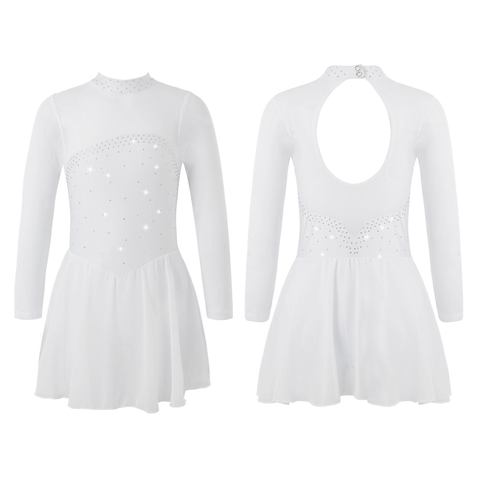 Kinder Mädchen Eiskunstlauf Tanzkleid Langarm Glänzende Strass Mesh Ballett Gymnastik Trikot Kleider Wettbewerb Dancewear 13-14 Years weiß von Joom DACH