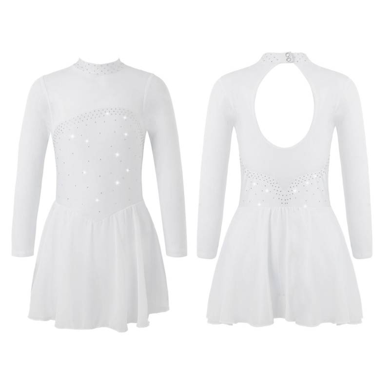 Kinder Mädchen Eiskunstlauf Tanzkleid Langarm Glänzende Strass Mesh Ballett Gymnastik Trikot Kleider Wettbewerb Dancewear 13-14 Years weiß von Joom DACH