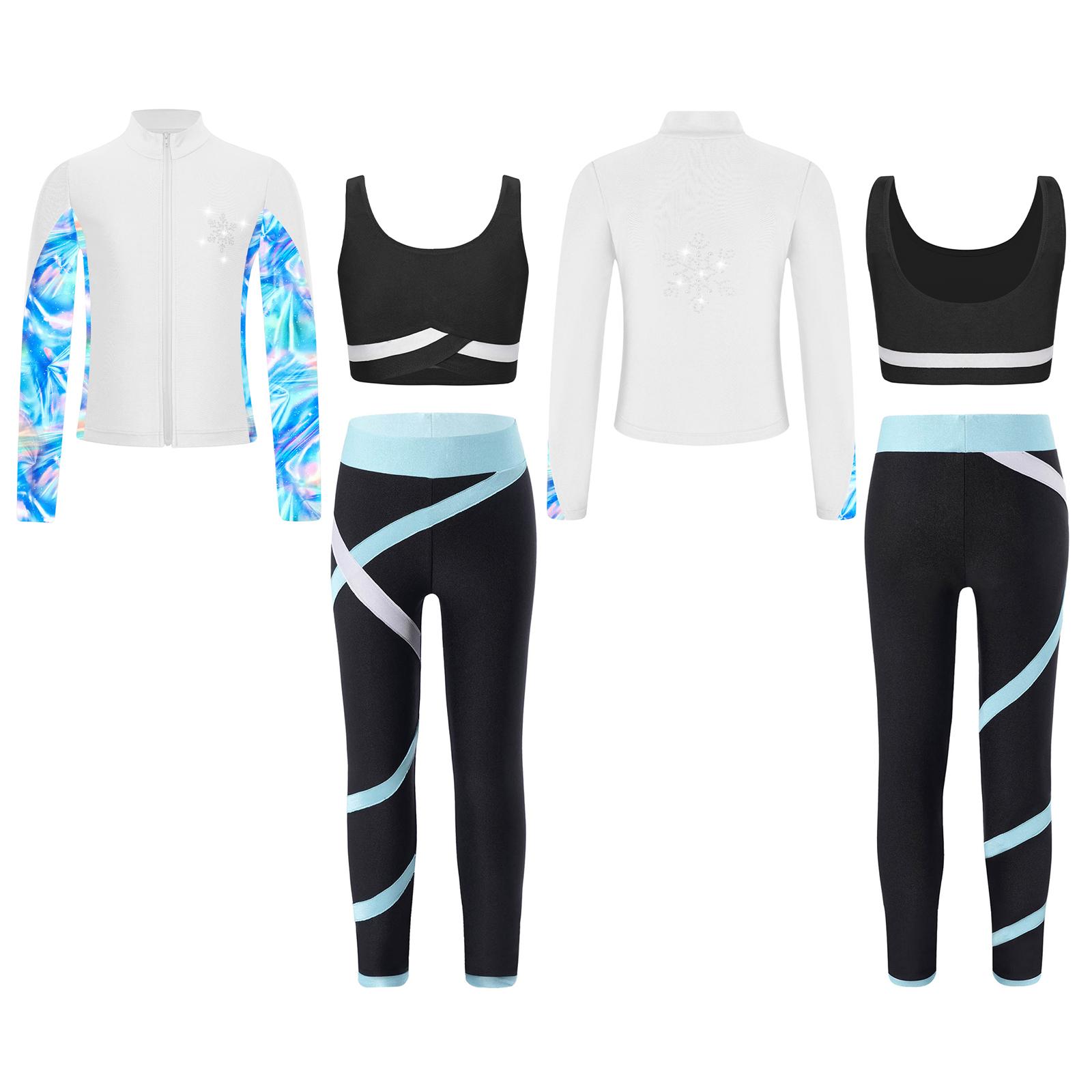 Kinder Mädchen Eiskunstlauf Trainingsanzug Langarm Sportshirt mit Trägertop Leggings Sport Gymnastik Fitness Yoga Outfits 7-8 Years hellblaue von Joom DACH