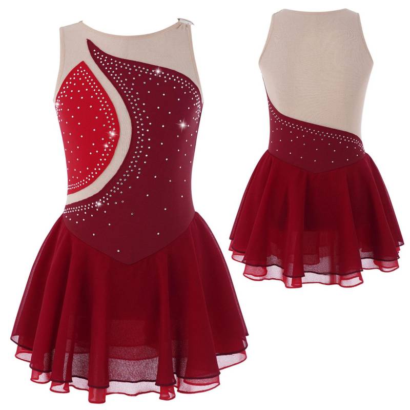 Kinder Mädchen Eiskunstlauf Trikot Kleid Mesh Splice Rollschuhlaufen Tanz Performance Kostüm von Joom DACH