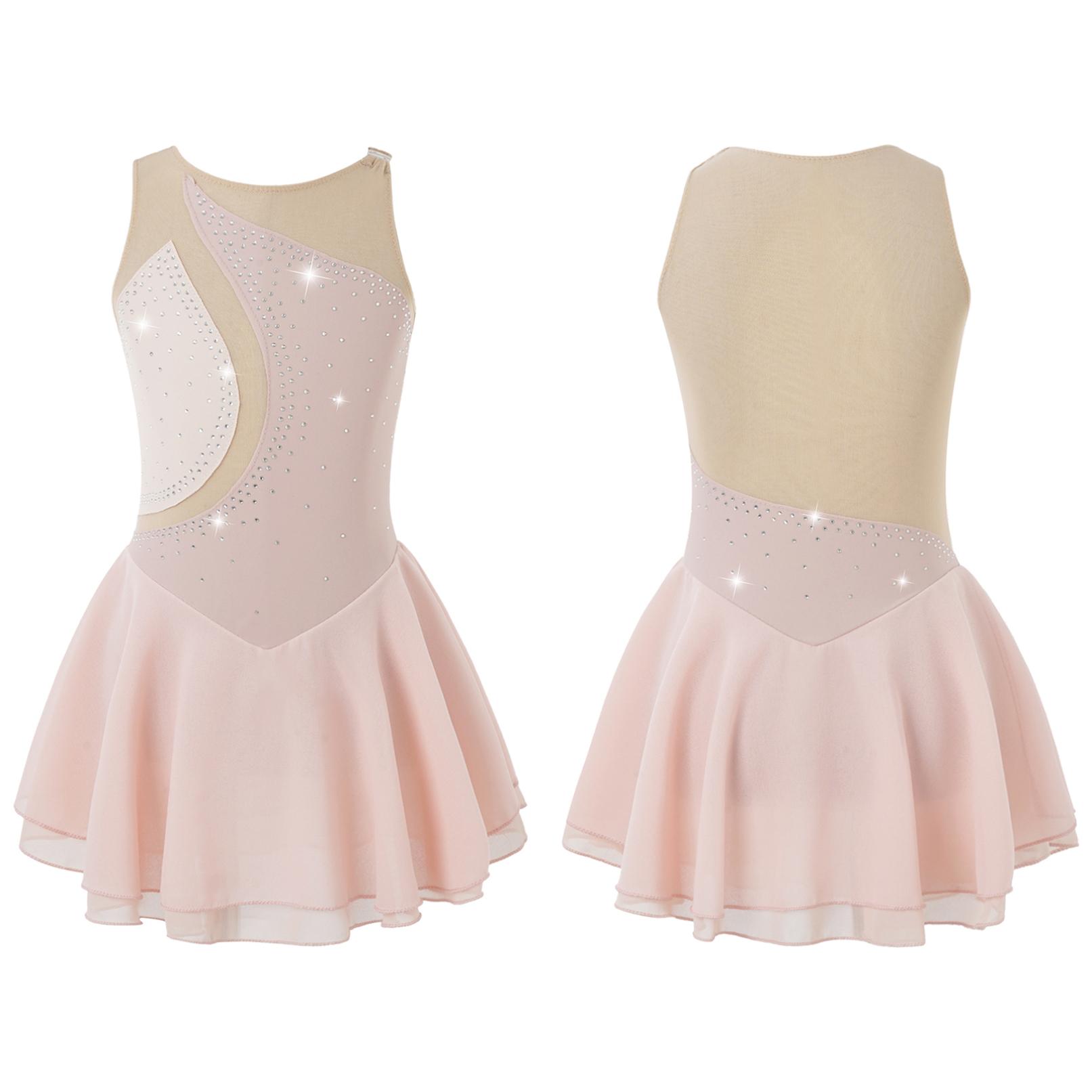 Kinder Mädchen Eiskunstlauf Trikot Kleid Mesh Splice Rollschuhlaufen Tanz Performance Kostüm 9-10 Years rosa von Joom DACH