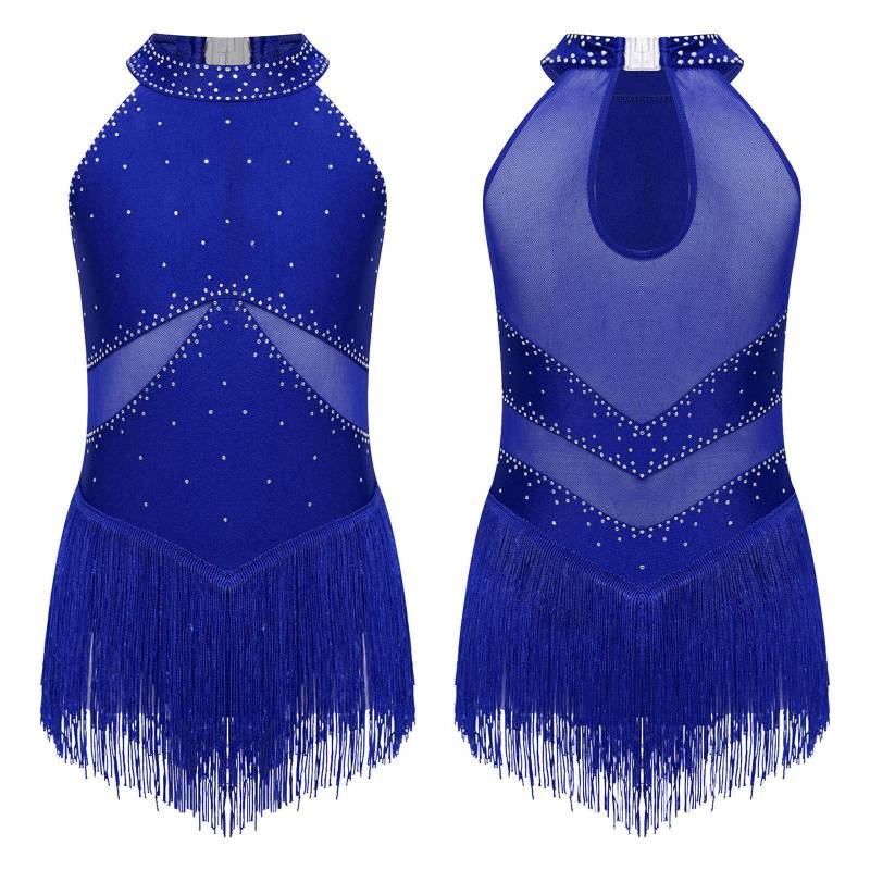 Kinder Mädchen Glänzend Transparent Mesh Quaste Saum Latein Tanzkleid Samba Jazz Dance Trikot Kleid 11-12 Years von Joom DACH