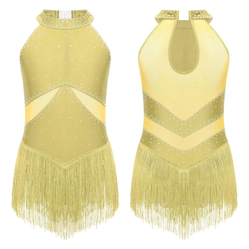 Kinder Mädchen Glänzend Transparent Mesh Quaste Saum Latein Tanzkleid Samba Jazz Dance Trikot Kleid 5-6 Years von Joom DACH