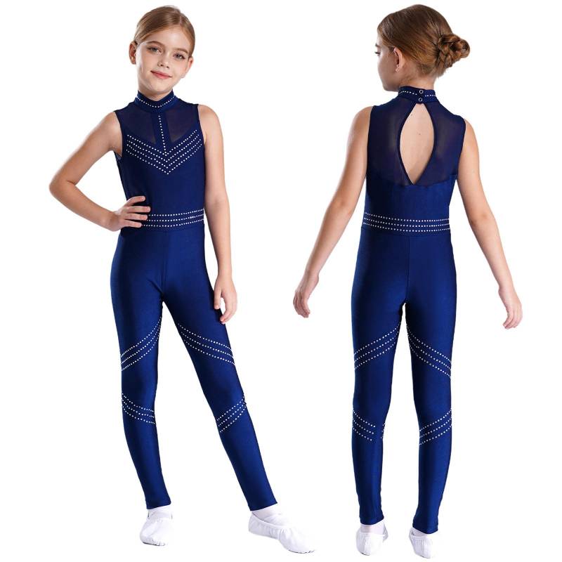 Kinder Mädchen Glänzender Strass Ärmelloser Ganzkörper Ballett Tanz Gymnastik Trikot Strampler Skating Overall 13-14 Years navy blau von Joom DACH