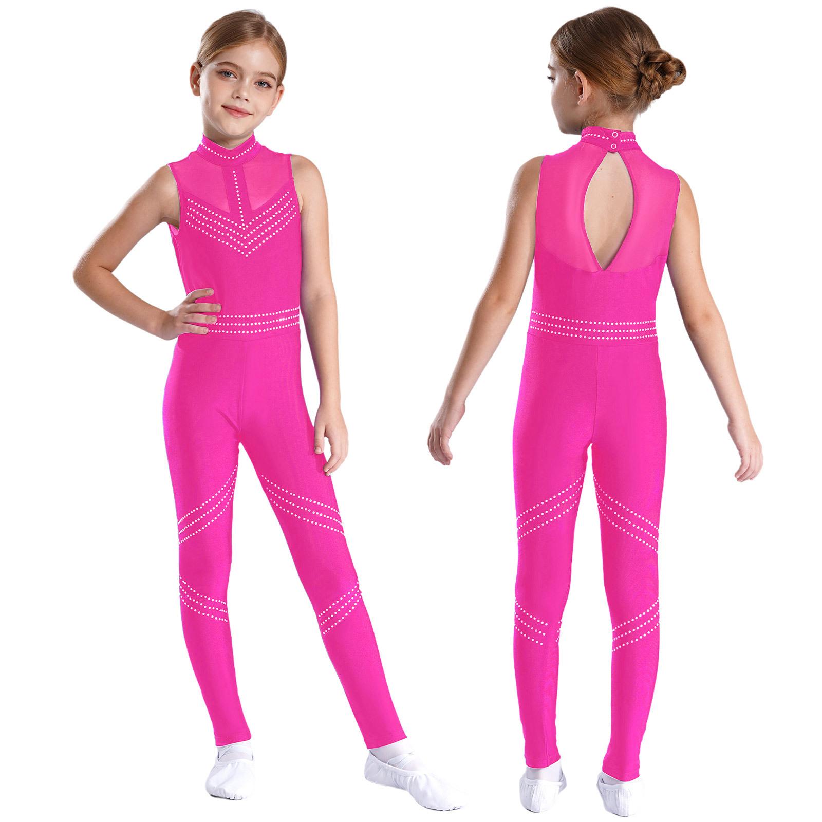 Kinder Mädchen Glänzender Strass Ärmelloser Ganzkörper Ballett Tanz Gymnastik Trikot Strampler Skating Overall 9-10 Years heißes rosa von Joom DACH