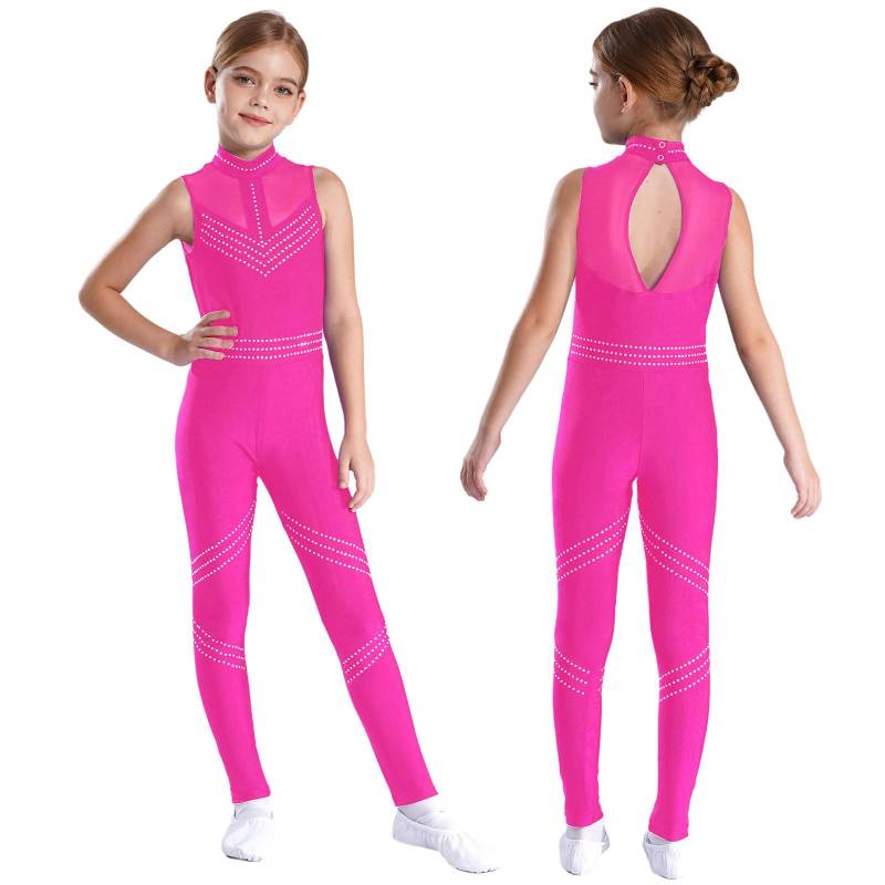 Kinder Mädchen Glänzender Strass Ärmelloser Ganzkörper Ballett Tanz Gymnastik Trikot Strampler Skating Overall 9-10 Years heißes rosa von Joom DACH