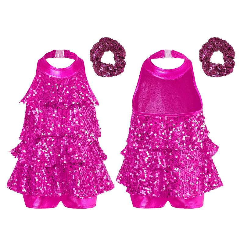 Kinder Mädchen Glänzendes Pailletten Tanztrikot Kleid mit Haarband Jazz Latein Tanz Performance Kostüm 7-8 Years hellrosa von Joom DACH
