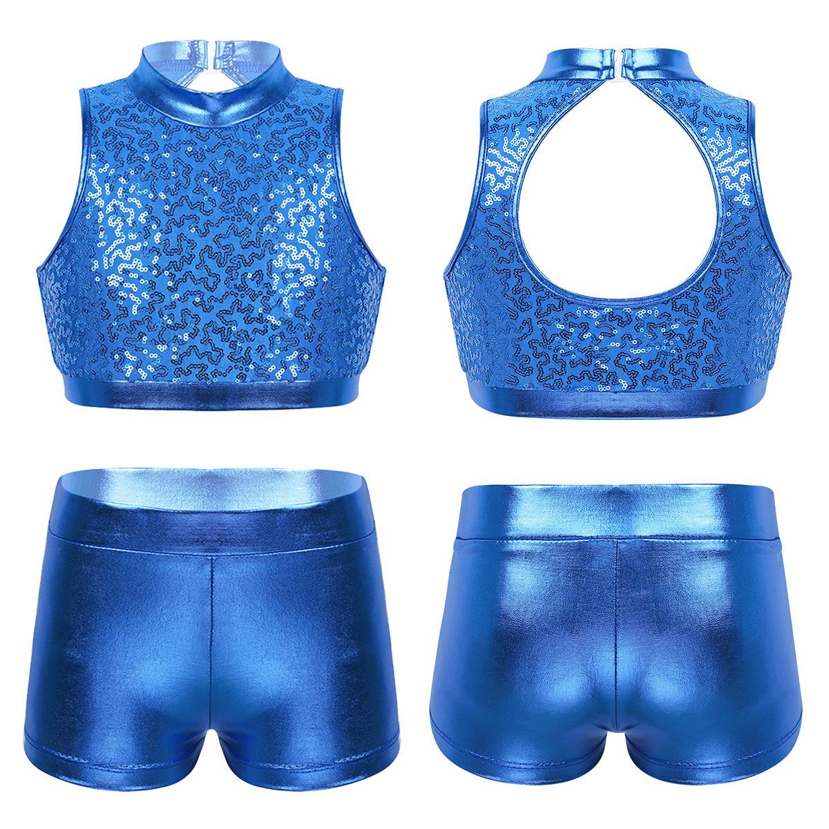Kinder Mädchen Glänzendes ärmelloses bauchfreies Top mit Shorts Set für Bademode oder Gymnastik Tanzen Sport 9-10 Years blau Kinder Mädchen Glänzendes ärmelloses bauchfreies Top mit Shorts Set für Bademode oder Gymnastik Tanzen Sport 9-10 Years blau von Joom DACH