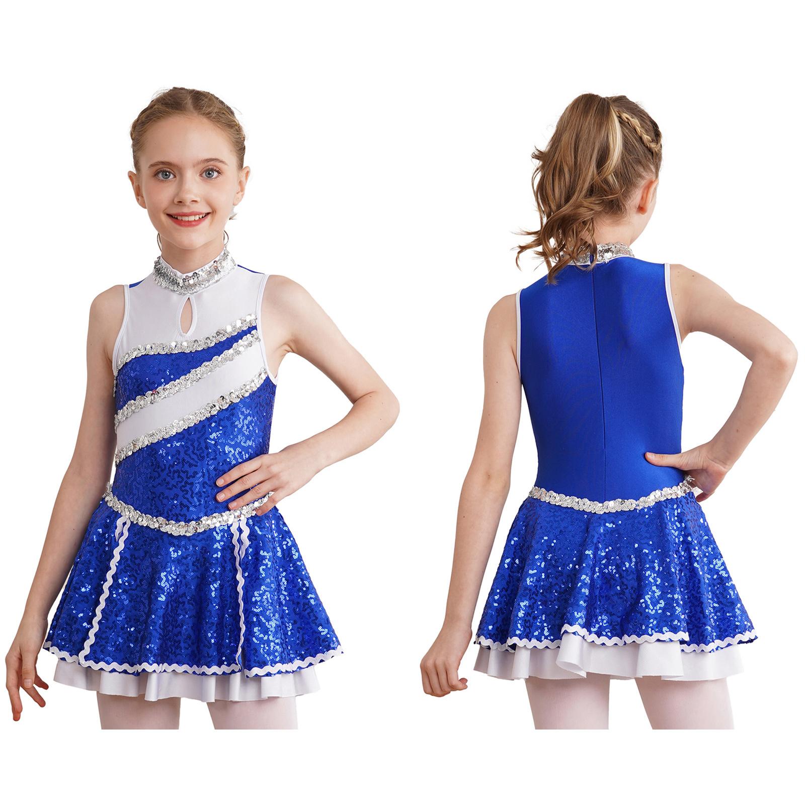 Kinder Mädchen Glitzer Pailletten Cheerleading Uniform Cheerleading Outfits Tanzkleid Performance Tanzbekleidung 13-14 Years königsblau von Joom DACH