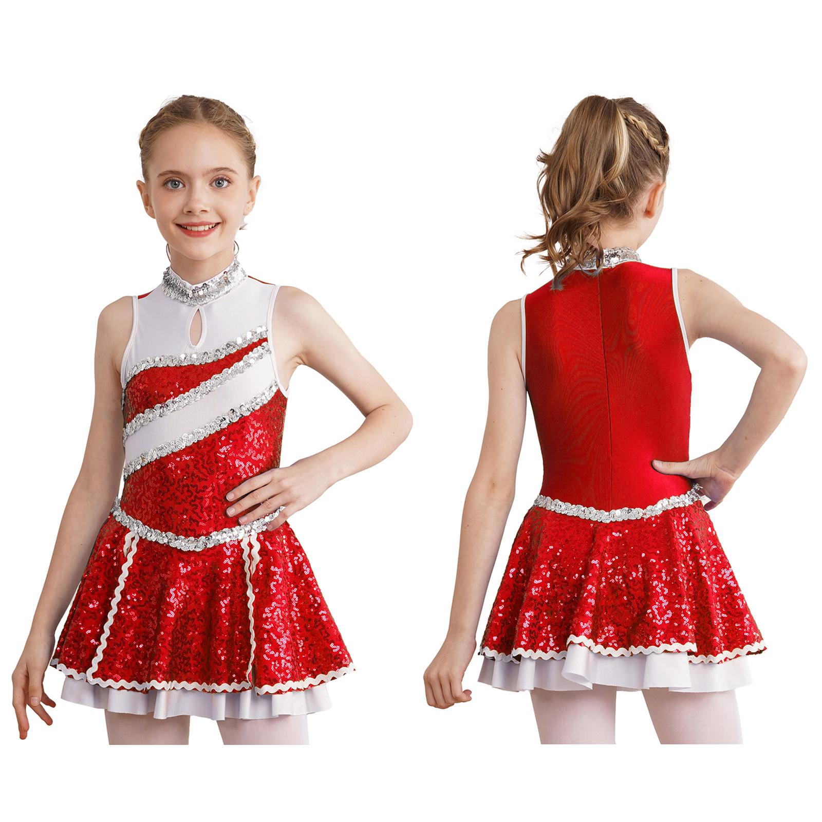 Kinder Mädchen Glitzer Pailletten Cheerleading Uniform Cheerleading Outfits Tanzkleid Performance Tanzbekleidung 7-8 Years rot von Joom DACH