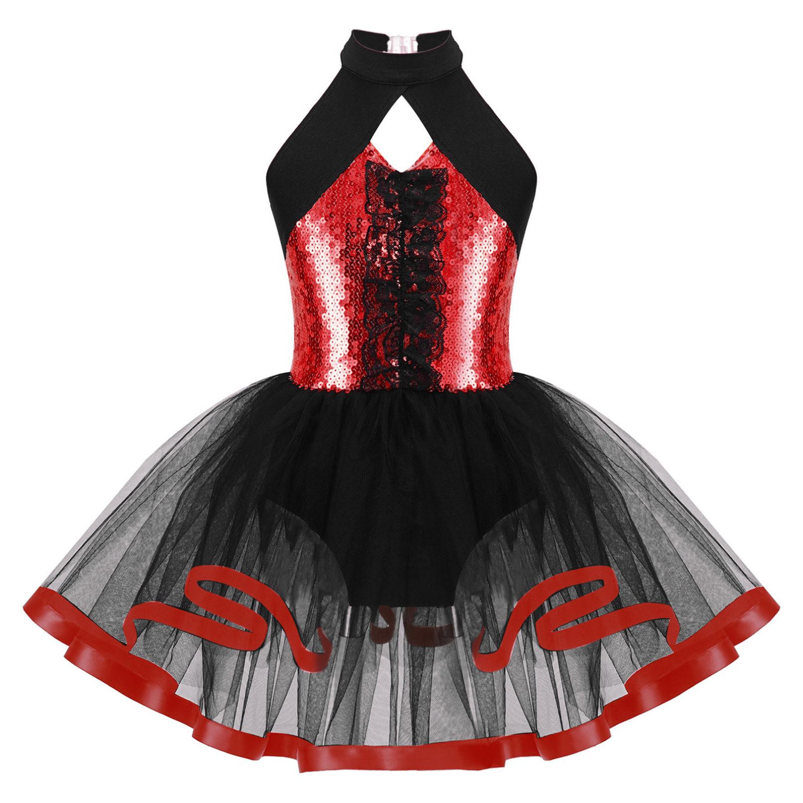 Kinder Mädchen Glitzer Pailletten Tanz Tutu Ballett Kleid Neckholder Gymnastik Trikot Modern Latin Jazz Tanzen Performance Kostüm 11-12 Years rot von Joom DACH