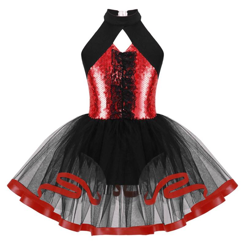 Kinder Mädchen Glitzer Pailletten Tanz Tutu Ballett Kleid Neckholder Gymnastik Trikot Modern Latin Jazz Tanzen Performance Kostüm 5-6 Years rot von Joom DACH