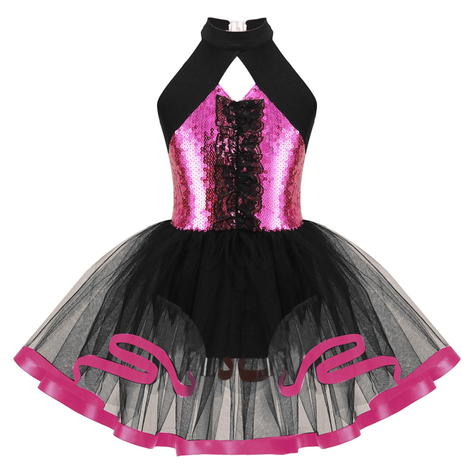 Kinder Mädchen Glitzer Pailletten Tanz Tutu Ballett Kleid Neckholder Gymnastik Trikot Modern Latin Jazz Tanzen Performance Kostüm 5-6 Years hellrosa von Joom DACH