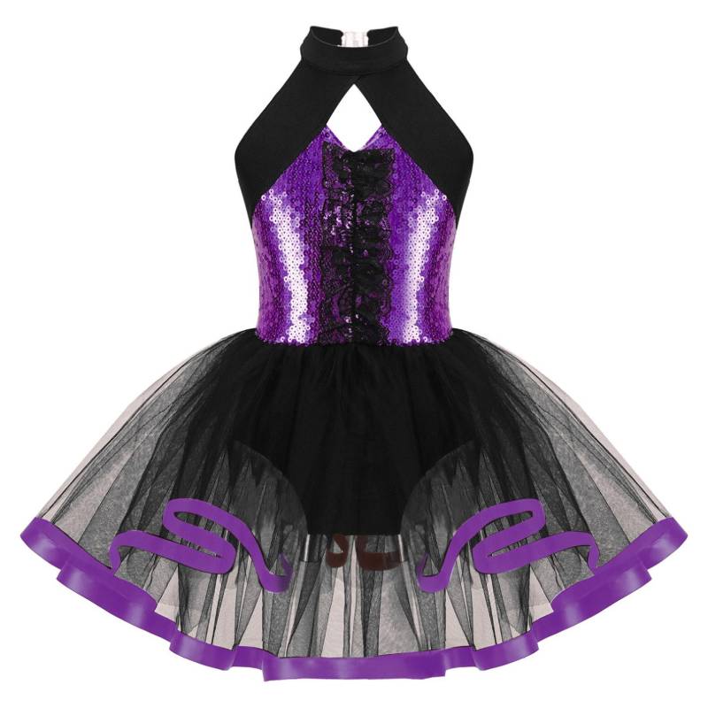 Kinder Mädchen Glitzer Pailletten Tanz Tutu Ballett Kleid Neckholder Gymnastik Trikot Modern Latin Jazz Tanzen Performance Kostüm 7-8 Years violett von Joom DACH