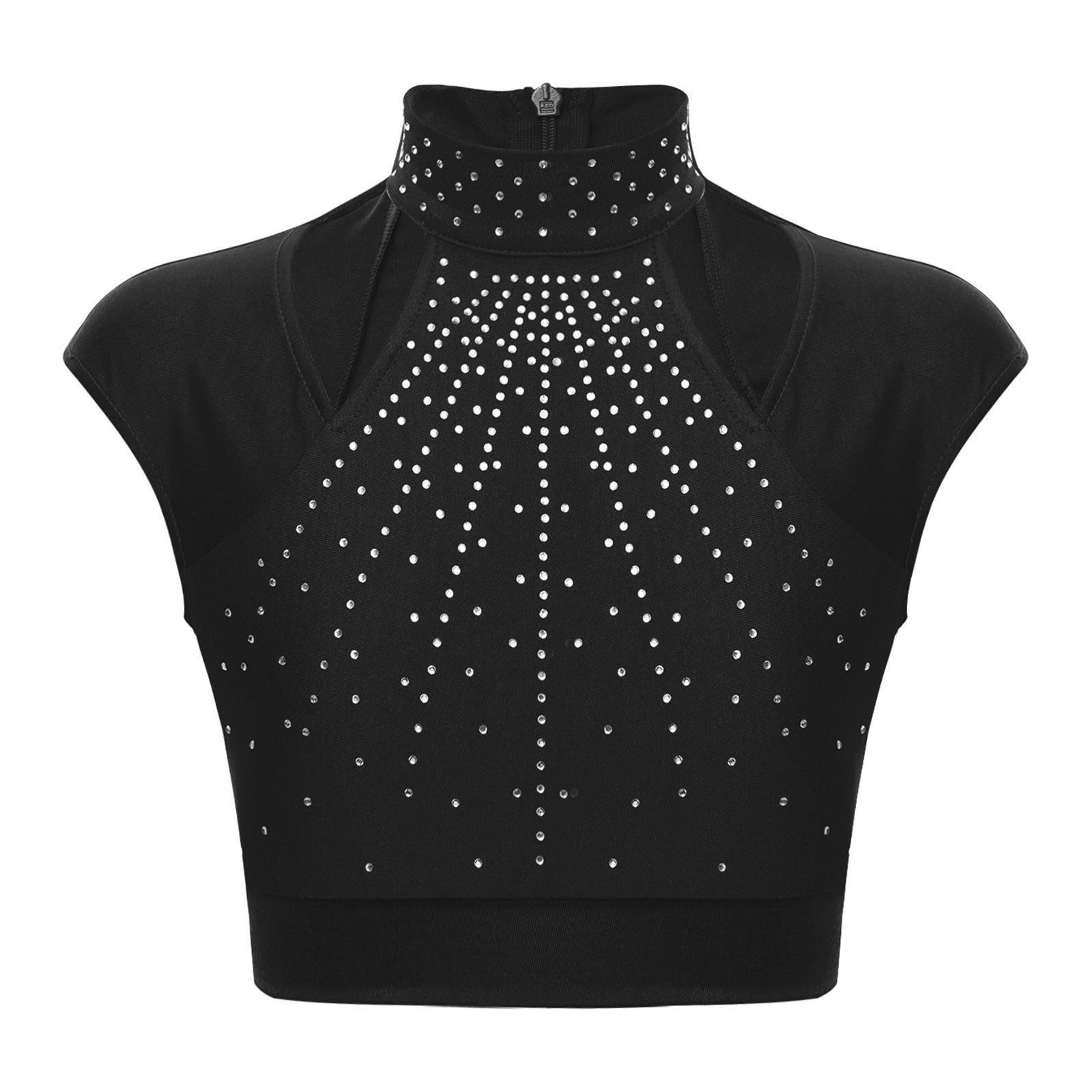 Kinder Mädchen Glitzer Strass Crop Top Ärmellos Cutout Design Sportlich Tanz Performance Wear 7-8 Years schwarz von Joom DACH