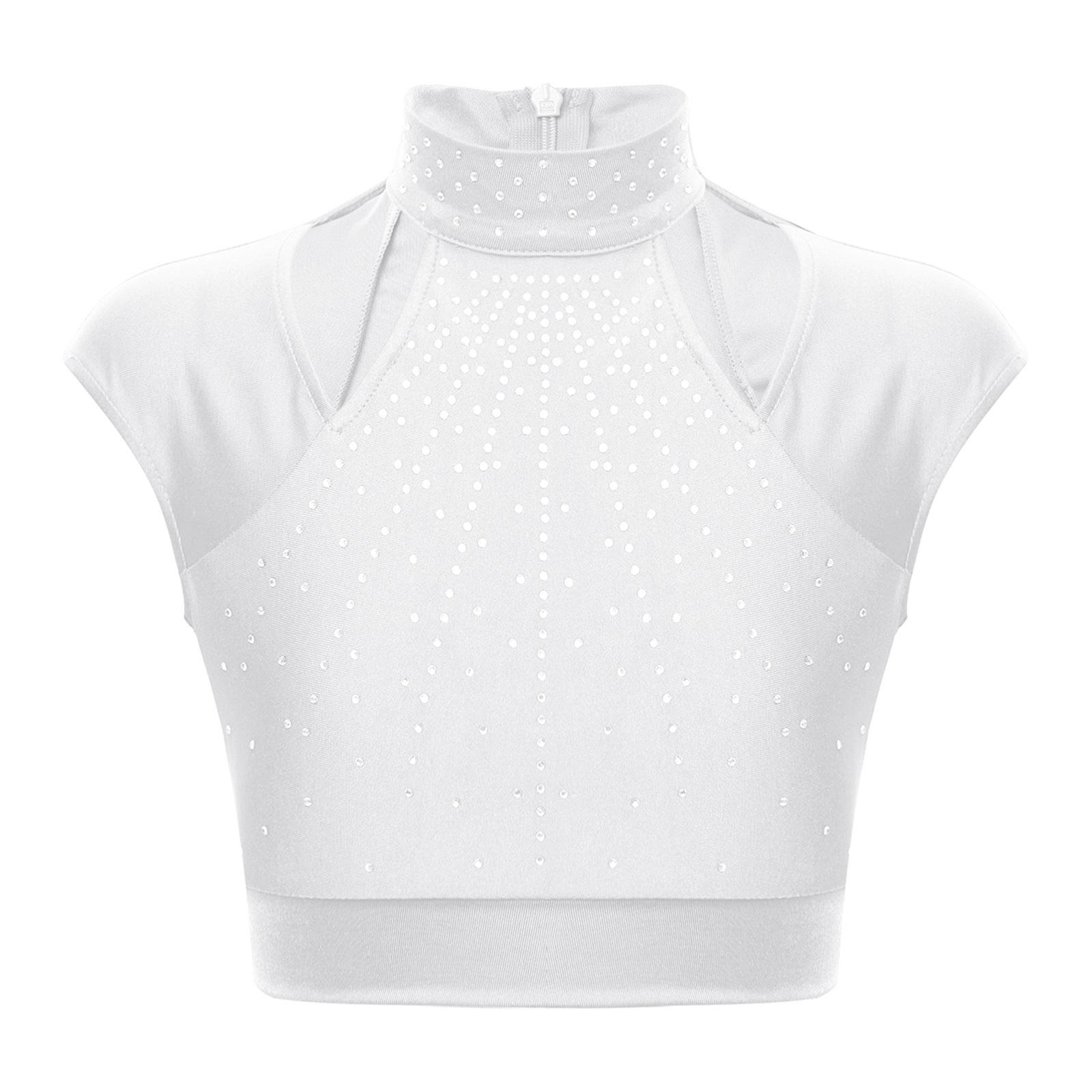 Kinder Mädchen Glitzer Strass Crop Top Ärmellos Cutout Design Sportlich Tanz Performance Wear 7-8 Years weiß von Joom DACH