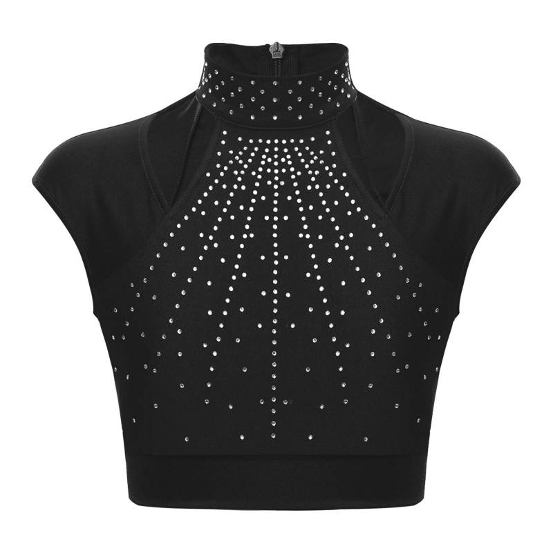 Kinder Mädchen Glitzer Strass Crop Top Ärmellos Cutout Design Sportlich Tanz Performance Wear 9-10 Years schwarz von Joom DACH