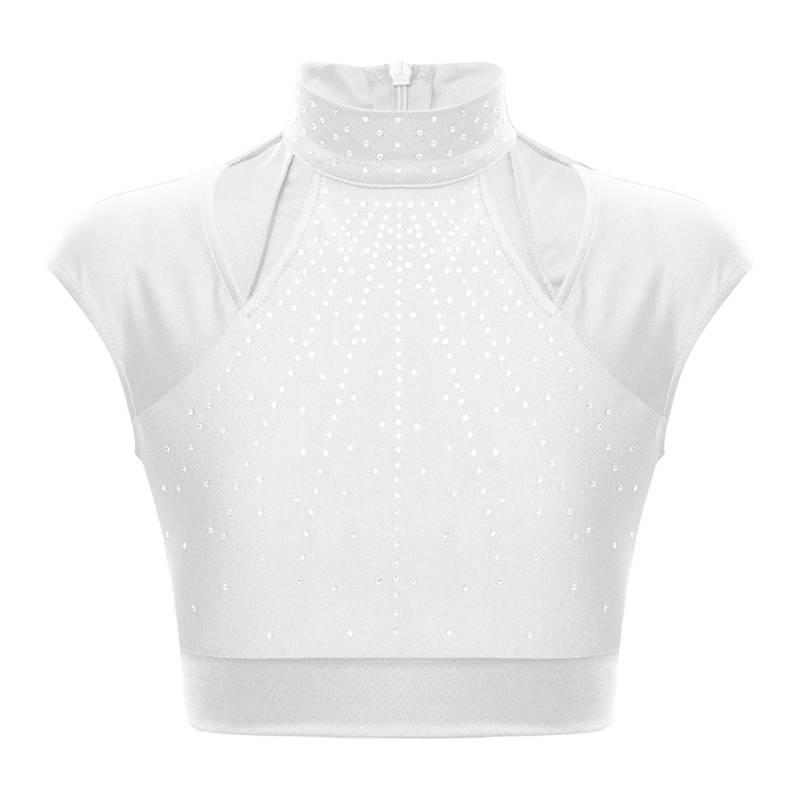 Kinder Mädchen Glitzer Strass Crop Top Ärmellos Cutout Design Sportlich Tanz Performance Wear 9-10 Years weiß von Joom DACH