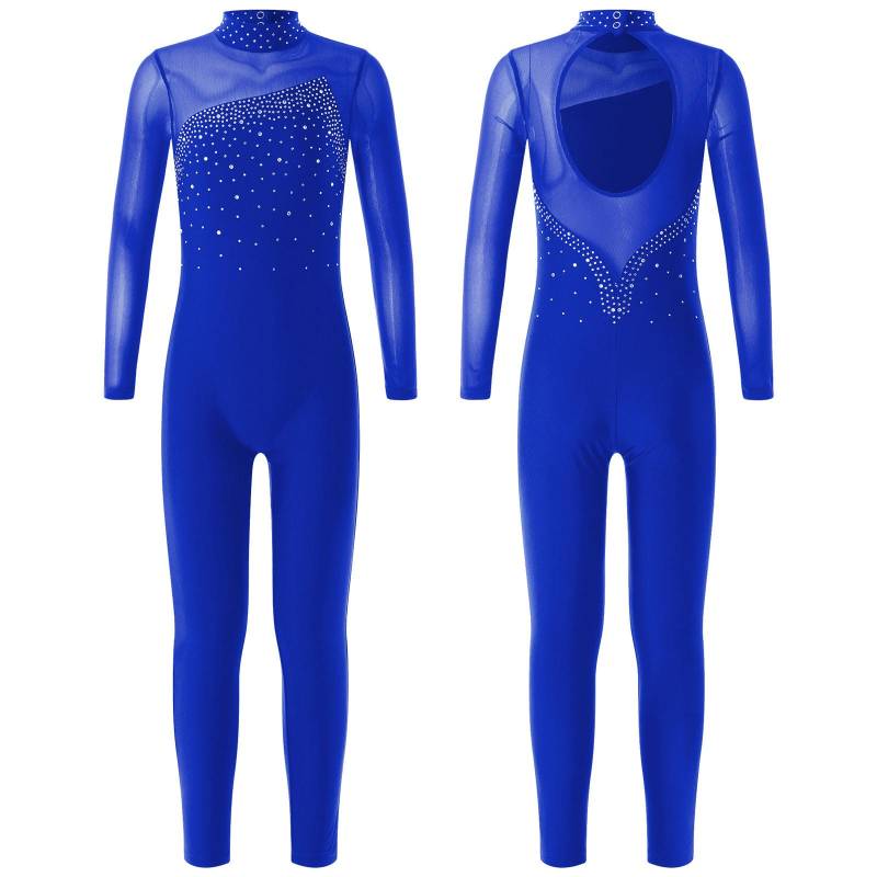 Kinder Mädchen Gymnastik Trikot Workout Tanz Overall Langarm Strass Dekor Skating Body 11-12 Years königsblau von Joom DACH