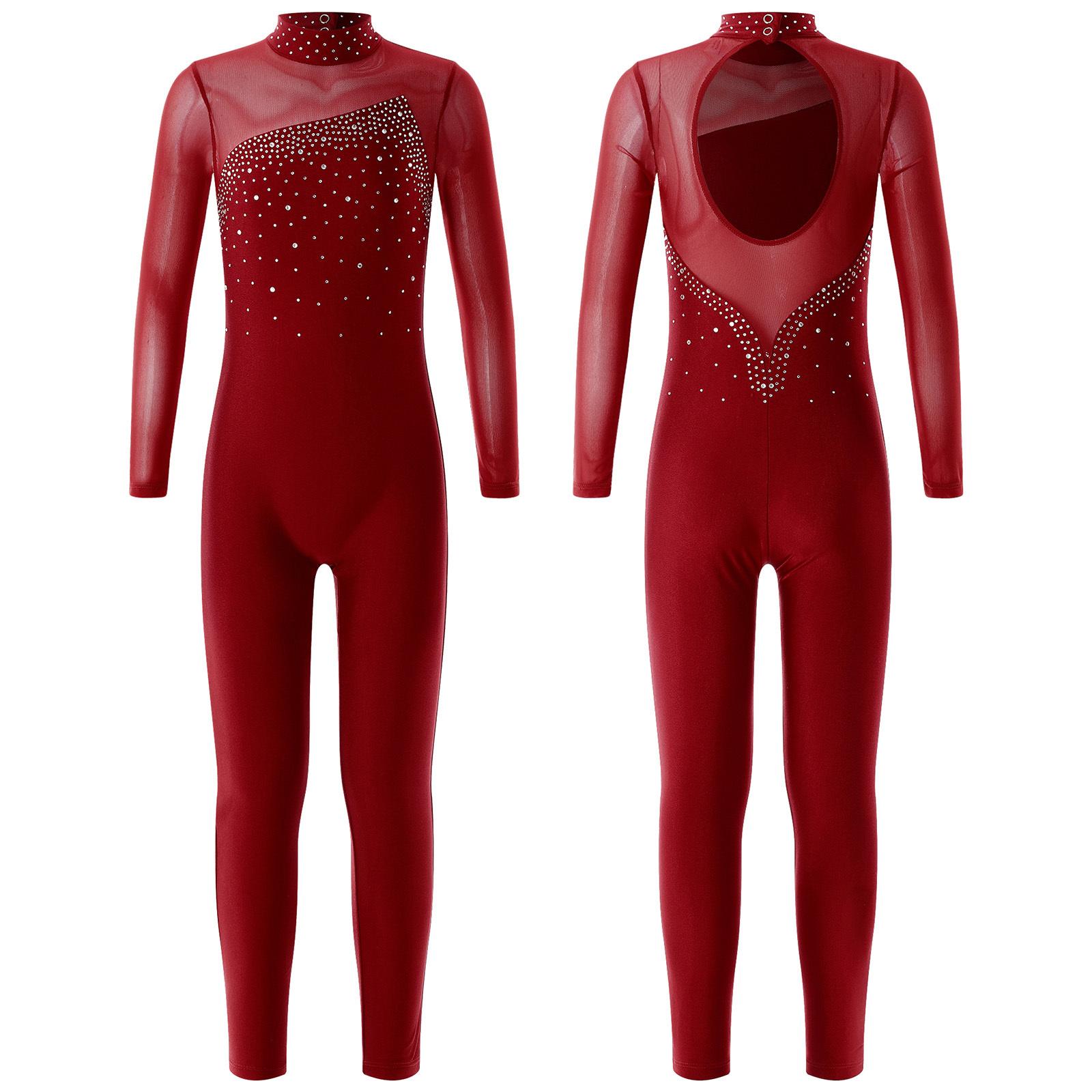 Kinder Mädchen Gymnastik Trikot Workout Tanz Overall Langarm Strass Dekor Skating Body 5-6 Years von Joom DACH