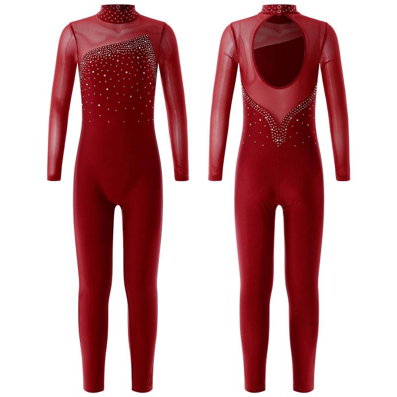 Kinder Mädchen Gymnastik Trikot Workout Tanz Overall Langarm Strass Dekor Skating Body 5-6 Years von Joom DACH