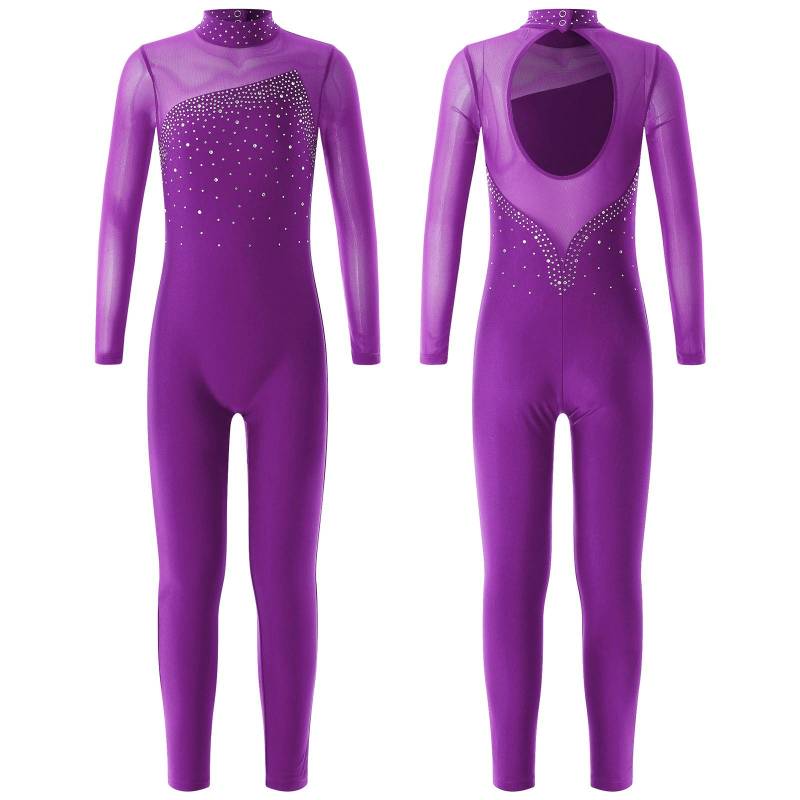Kinder Mädchen Gymnastik Trikot Workout Tanz Overall Langarm Strass Dekor Skating Body 9-10 Years violett von Joom DACH