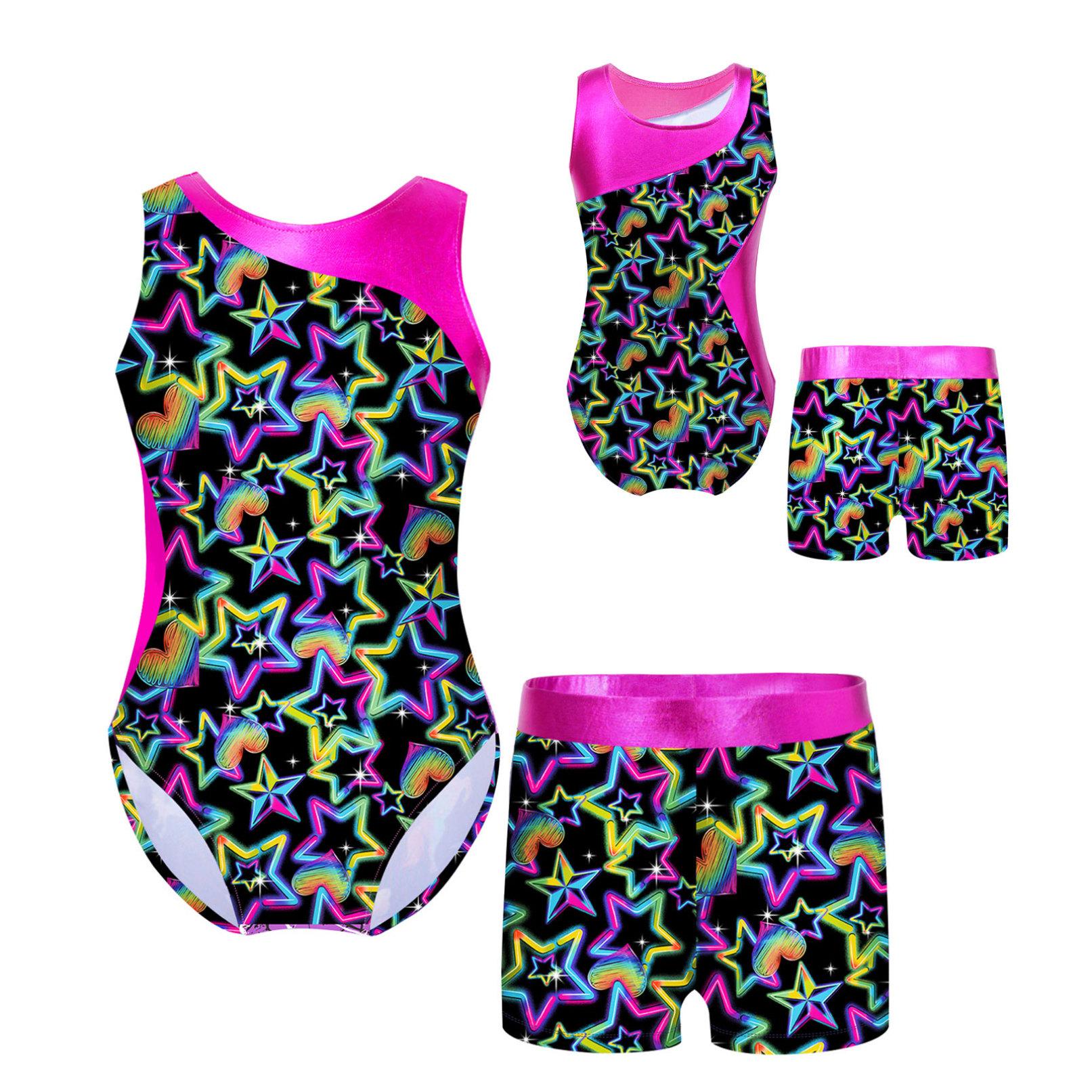 Kinder Mädchen Gymnastik Yoga Tanz Sport Sets Fancy Print Trikot und Shorts Tanzbekleidung Outfits 13-14 Years von Joom DACH