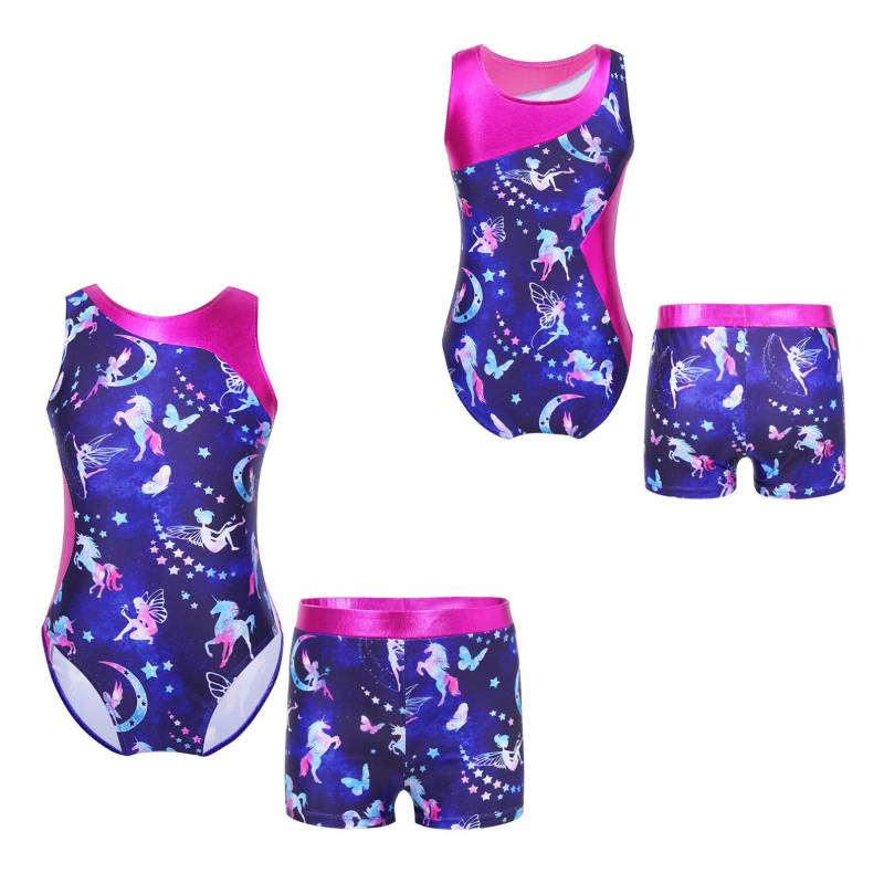 Kinder Mädchen Gymnastik Yoga Tanz Sport Sets Fancy Print Trikot und Shorts Tanzbekleidung Outfits 5-6 Years von Joom DACH