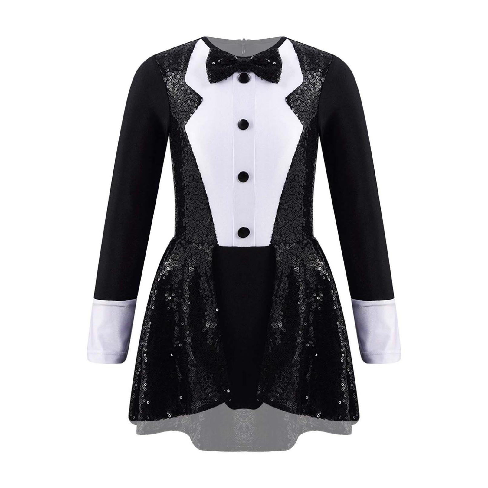 Kinder Mädchen Halloween Cosplay Zirkus Ringmaster Dress Up Kostüm Pailletten Jazz Dance Wear Trikot Kleid 9-10 Years schwarz von Joom DACH