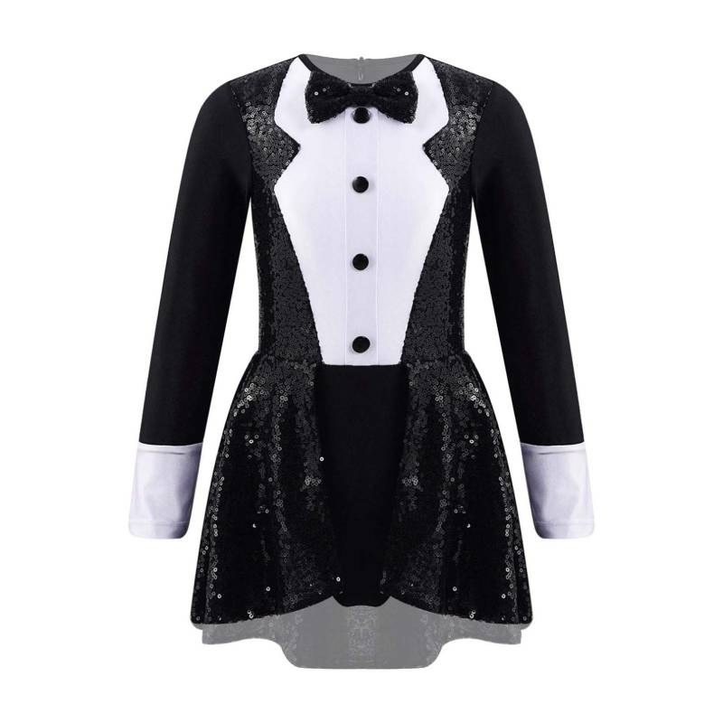 Kinder Mädchen Halloween Cosplay Zirkus Ringmaster Dress Up Kostüm Pailletten Jazz Dance Wear Trikot Kleid 9-10 Years schwarz von Joom DACH