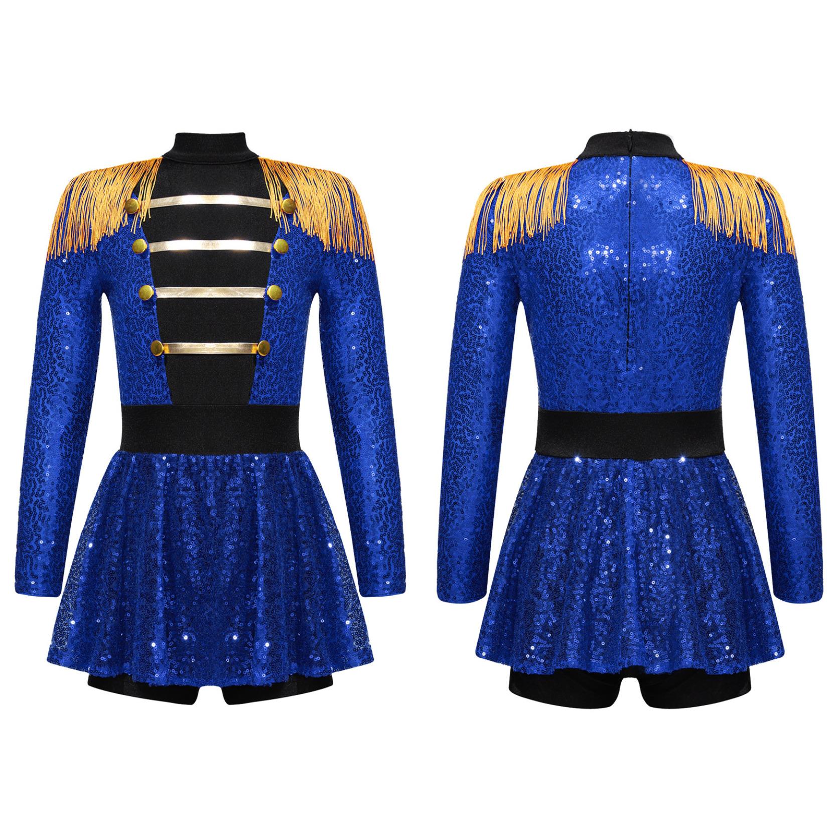 Kinder Mädchen Halloween Party Zirkus Zirkusdirektor Kostüm Glänzende Pailletten Quaste Gymnastik Trikot Kleid Dancewear 5-6 Years blau von Joom DACH