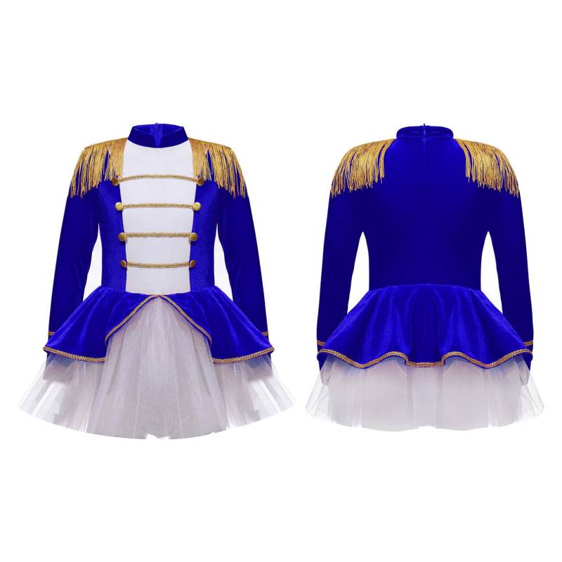 Kinder Mädchen Halloween Zirkus Ringmaster Cosplay Kostüm Langarm Mesh Tutu Trikot Kleid für Weihnachten Festival Mottoparty 5-6 Years königsblau von Joom DACH