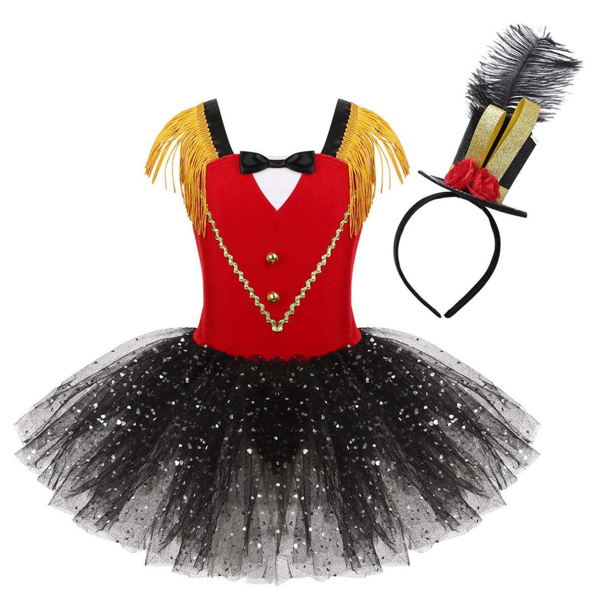 Kinder Mädchen Halloween Zirkus Zirkusdirektor Kostüm Tanzkleidung mit Steampunk Hut Karneval Copslay Outfit 9-10 Years rot von Joom DACH