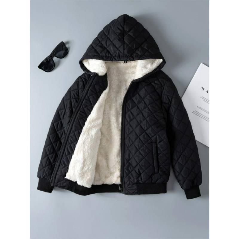 Kinder Mädchen Herbst Winter Trendy Casual Dicke Kapuze Plaid Fleece Mantel 140 schwarz von Joom DACH