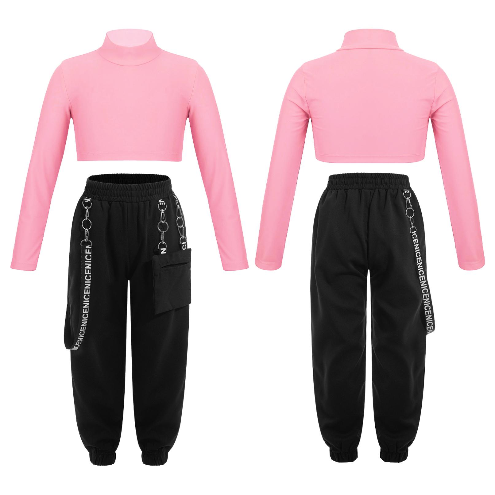 Kinder Mädchen Hip Hop Kleidung Set Streetwear Jazz Dance Performance Kostüm Crop Top Bluse Lange Lose Hosen Anzug 13-14 Years rosa von Joom DACH