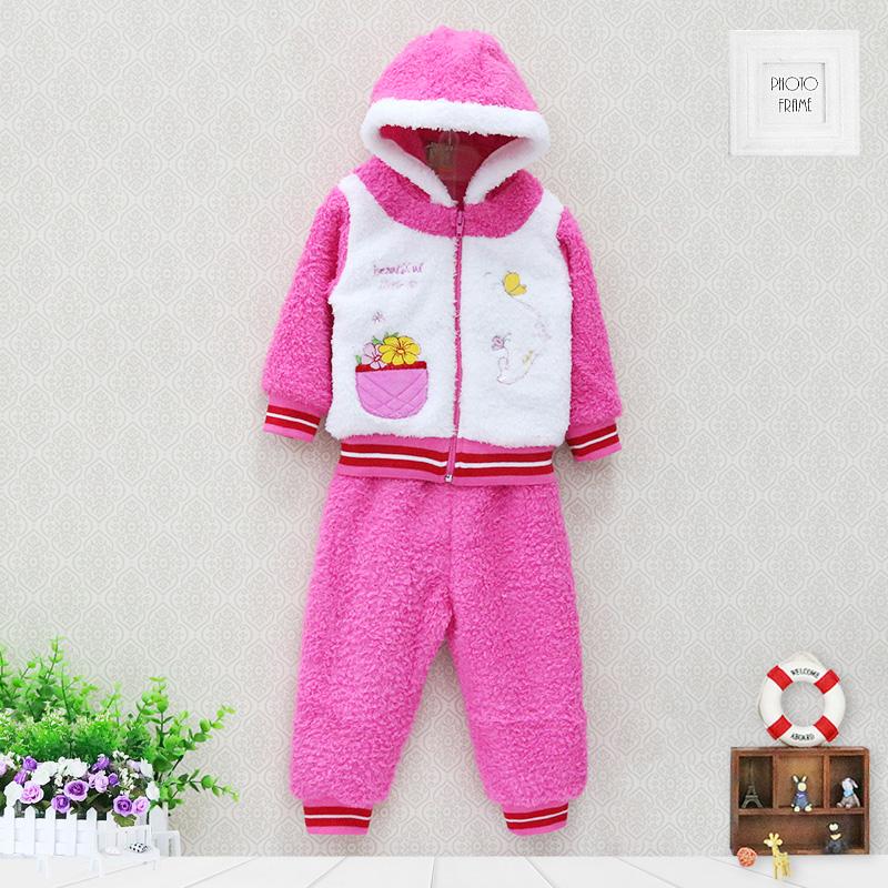 Kinder Mädchen Jungen Kleinkind Korallen Fleece Winter Frühling Langarm Hosen Set Mit Hut Stickerei muster Zipper Kidswear Aapparel 68 rosa von Joom DACH